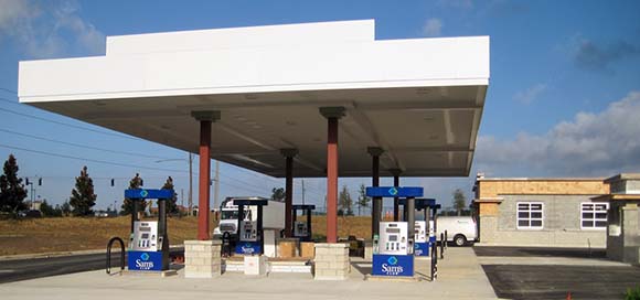 Gas Station Under Construction Showing Gas Canopy and Dispensers (Pumps)